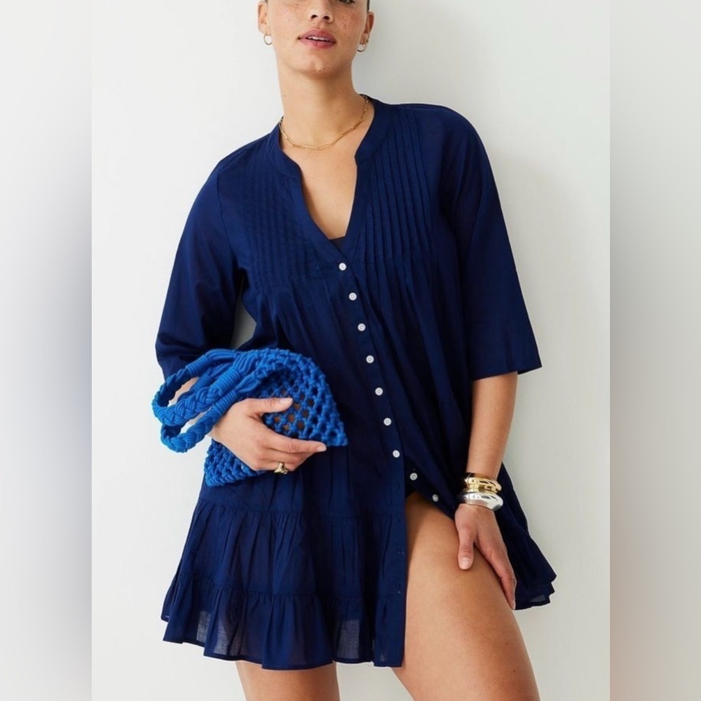 J. Crew Button-front tiered cover-up dress in cotton voile in Navy - Size XS